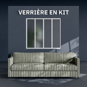 Verrière 4 Carreaux - A Monter - Blanc - Verre Dépoli