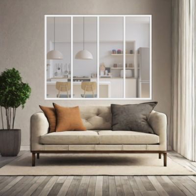Verrière 4 grands carreaux - L x H : 135 x 125 cm - Laqué blanc 9003 granité - vitrages inclus