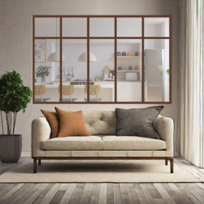 Verrière 5 sections avec imposte - L x H : 168 x 110 cm - Laqué brun 2650 granité - vitrages inclus