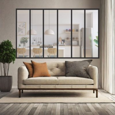 Verrière 6 grands carreaux - L x H : 201 x 110 cm - Laqué noir 9005 granité - vitrages inclus