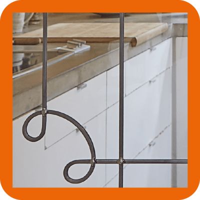 Verrière 6 verres Curly - L x H : 201 x 125 cm - Laqué blanc 9003 granité - verre Sahara inclus