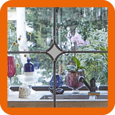 Verrière 6 verres Curly - L x H : 201 x 125 cm - Laqué blanc 9003 granité - verre Sahara inclus