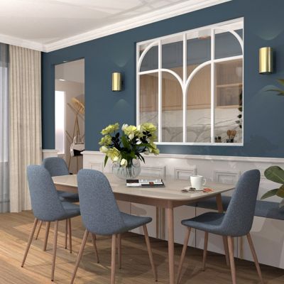 Verrière aluminium 4 vitrages clair, 4 arches et 2 traverses horizontales décorative - Blanc