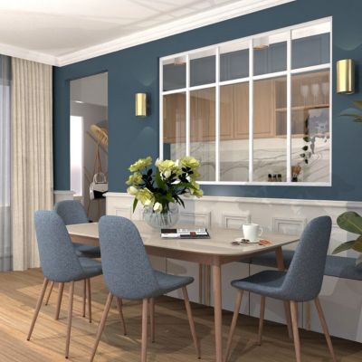 Verrière aluminium 5 vitrages clair, 5 traverses horizontales décorative - Blanc