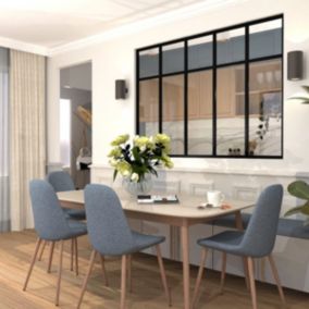 Verrière aluminium 5 vitrages clair, 5 traverses horizontales décorative - Noir