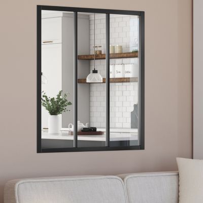 Verrière atelier 3 vitrages L. 93 x H. 108 cm en métal noir et verre trempé