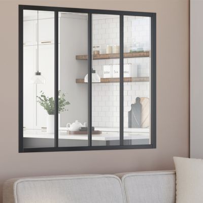 Verrière atelier 4 vitrages L. 116 x H.108 cm en métal noir et verre trempé