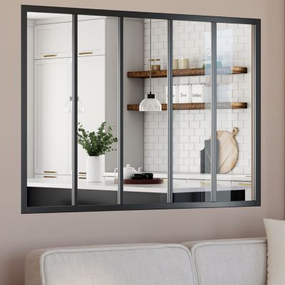 Verrière atelier 5 vitrages L. 150 x H.108 cm en métal noir et verre trempé