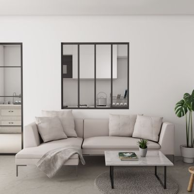 Verrière Atelier Fixe en Alu Noir L.123 x H.108 cm - 4mm Verre trempé - Luminosité Maximale et Sécurité