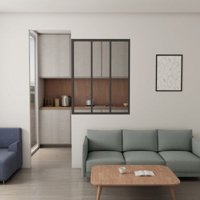 Verrière atelier fixe - Kit en aluminium noir mat - Dimensions : 93 x 108 cm - 2 carreaux de vitrage inclus