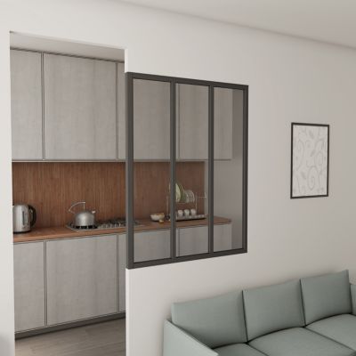 Verrière atelier fixe - Kit en aluminium noir mat - Dimensions : 93 x 108 cm - 2 carreaux de vitrage inclus