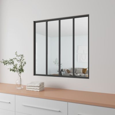 Verrière Atelier fixe - L.123 x H.108cm - aluminium noir mat - 4 carreaux, vitrage trempé 4mm