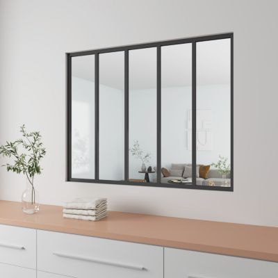 Verrière Atelier fixe - L.153 x H.108cm - aluminium noir mat - 5 carreaux, vitrage trempé 4mm