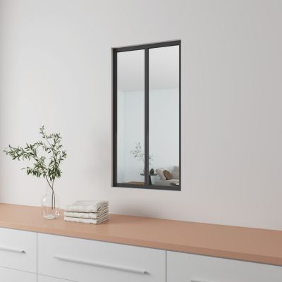 Verrière Atelier fixe - L.63 x H.108cm - aluminium noir mat - 2 carreaux, vitrage trempé 4mm