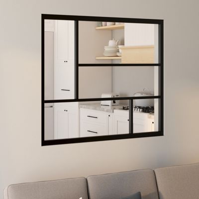 Verrière atelier géométrique L. 93 x H. 108 cm en métal noir et verre trempé