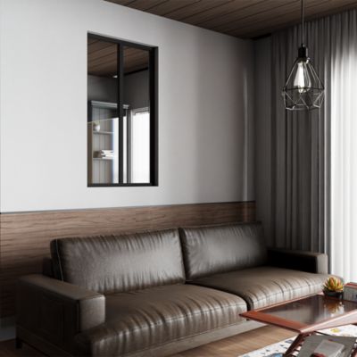 Verrière d'intérieur en aluminium , 2 vitrages clair 4 mm trempé, L 71 x H 123 cm, Noir RAL 9005 FT. Fabrication Française.
