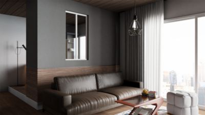 Verrière d'intérieur en aluminium, 2 vitrages, L 71 x H 123 cm, Blanc RAL 9016 FT, Vitrage clair 4 mm trempé