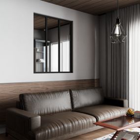 Verrière d'intérieur en aluminium , 3 vitrages clair 4 mm trempé, L 139 x H 123 cm, Noir RAL 9005 FT. Fabrication Française.
