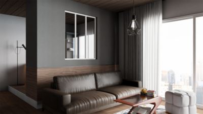 Verrière d'intérieur en aluminium, 3 vitrages, L 105 x H 123 cm, Blanc RAL 9016 FT, Vitrage clair 4 mm trempé