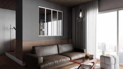 Verrière d'intérieur en aluminium, 4 vitrages, L 139 x H 123 cm, Blanc RAL 9016 FT, Vitrage clair 4 mm trempé.