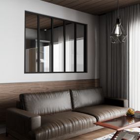 Verrière d'intérieur en aluminium , 5 vitrages clair 4 mm trempé, L 139 x H 123 cm, Noir RAL 9005 FT. Fabrication Française.