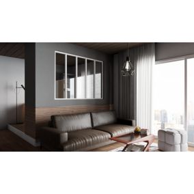 Verrière d'intérieur en aluminium, 5 vitrages, L 173 x H 123 cm, Blanc RAL 9016 FT, Vitrage clair 4 mm trempé