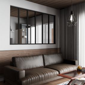 Verrière d'intérieur en aluminium , 6 vitrages clair 4 mm trempé, L 139 x H 123 cm, Noir RAL 9005 FT. Fabrication Française.