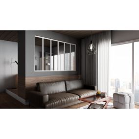 Verrière d'intérieur en aluminium, 6 vitrages, L 207 x H 123 cm, Blanc RAL 9016 FT, Vitrage clair 4 mm trempé