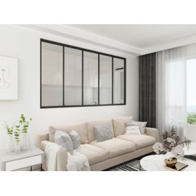 Verrière Intérieure - Livrée Montée - 5 Vitrages - L: 195cm H: 105cm - Acier Ultra Fin - Noir Mat (RAL 9005) - VERRIERE FACTORY