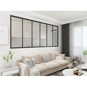 Verrière Intérieure - Livrée Montée - 6 Vitrages - L: 233cm H: 105cm - Acier Ultra Fin - Noir Mat (RAL 9005) - VERRIERE FACTORY