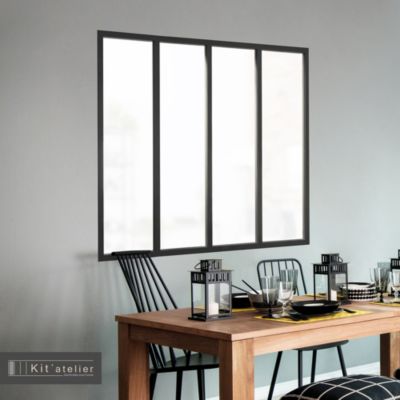 Verrière 4 carreaux opaques, coloris noir mat H108 x l.123cm