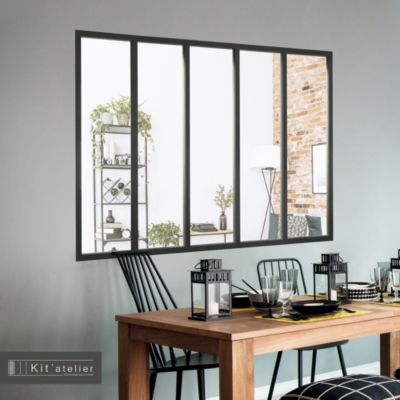 Verrière 5 carreaux transparents, coloris noir mat H108 x l.153cm