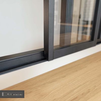 Verrière coulissante carreaux transparents, coloris noir mat