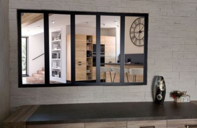 Verriere D'atelier Bois Mdf Noir 5 Vitrages Clairs H108 Cm X L182 Cm Gd Menuiseries