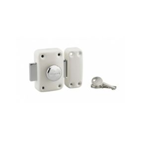 Verrou à bouton Apache pour porte d'entrée, cylindre 60mm, acier, 3 clés, époxy blanc - THIRARD