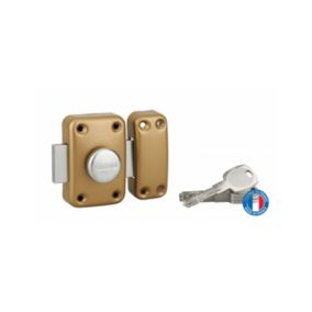 Verrou à bouton Atlantic M pour porte d'entrée, cylindre 45mm, acier, 4 clés, époxy or - THIRARD