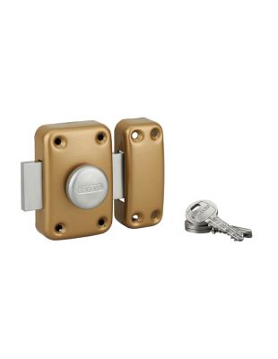 Verrou à bouton CAPITAL pour porte d'entrée, 60mm, époxy or, 3 clés - Thirard