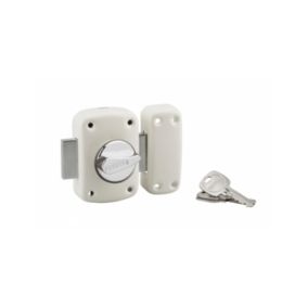 Verrou à bouton Corvette pour porte d'entrée, cylindre 45mm, acier, 3 clés, époxy blanc - THIRARD
