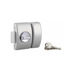 Verrou à bouton Design 5 pour porte d'entrée, cylindre 40mm, acier, 3 clés, argent - THIRARD