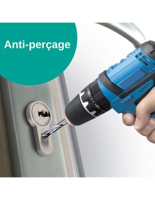 Verrou à bouton Federal pour porte d'entrée, cylindre 45mm, acier, 4 clés, époxy noir - THIRARD