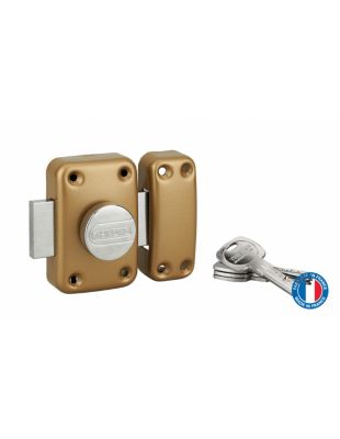 Verrou à bouton Trafic 6 pour porte d'entrée, cylindre 45mm, acier, 4 clés, époxy or - THIRARD