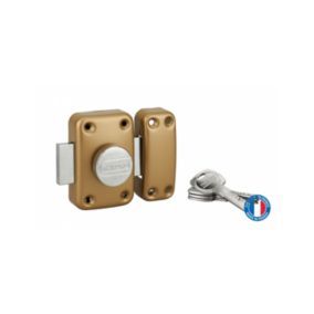 Verrou à bouton Trafic 6 pour porte d'entrée, cylindre 45mm, acier, 4 clés, époxy or - THIRARD