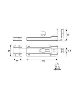 Verrou transversal, porte cadenas cadenassable, longueur 230mm, pêne plat coulissant, acier zingué - THIRARD