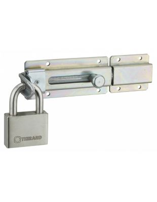 Verrou transversal, porte cadenas cadenassable, longueur 230mm, pêne plat coulissant, acier zingué - THIRARD