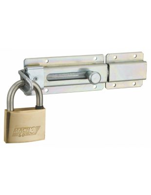 Verrou transversal, porte cadenas cadenassable, longueur 230mm, pêne plat coulissant, acier zingué - THIRARD