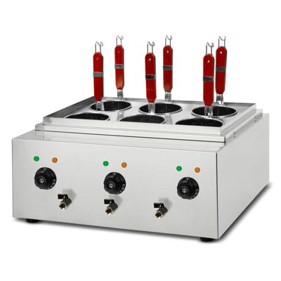 VERTES Cuiseur à pâtes Professionnel, électrique, 3x 1700 watts, 3 cuves de cuisson séparées de 6 litres chacune, 6 paniers