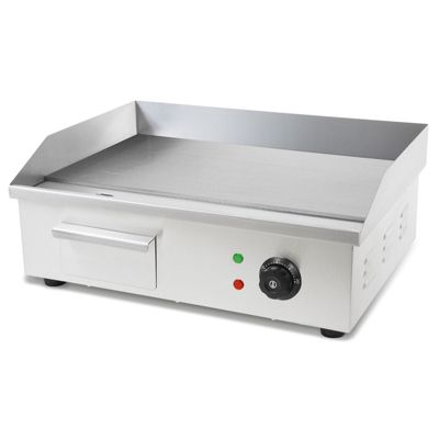 VERTES Plancha Professionnelle 3000W en Acier Inox Surface de Gril Lisse 55x35cm, Température 50-300C, Bac de Récupération