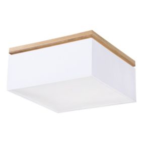 Vertiga Plafonnier 4xE27 Max.25W Chêne huilé/Abat-jour en Tissu Blanc