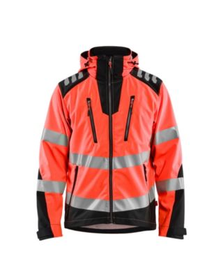 Veste softshell haute visibilité Rouge fluo/Noir 2XL - Softshell 3 couches, imperméable et respirante.