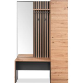 Vestiaire 2 portes avec miroir effet chêne et gris anthracite 122 cm - Flavia